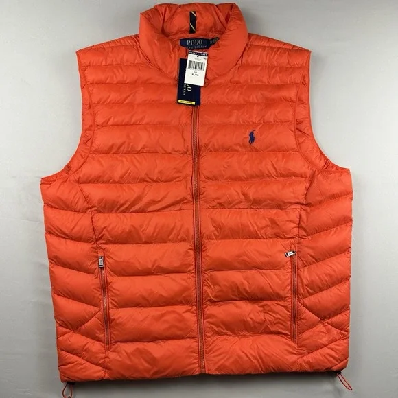 NEW Polo Ralph Lauren Mens XL Performance Full Zip Orange Puffer Vest With Tags - Picture 2 of 6